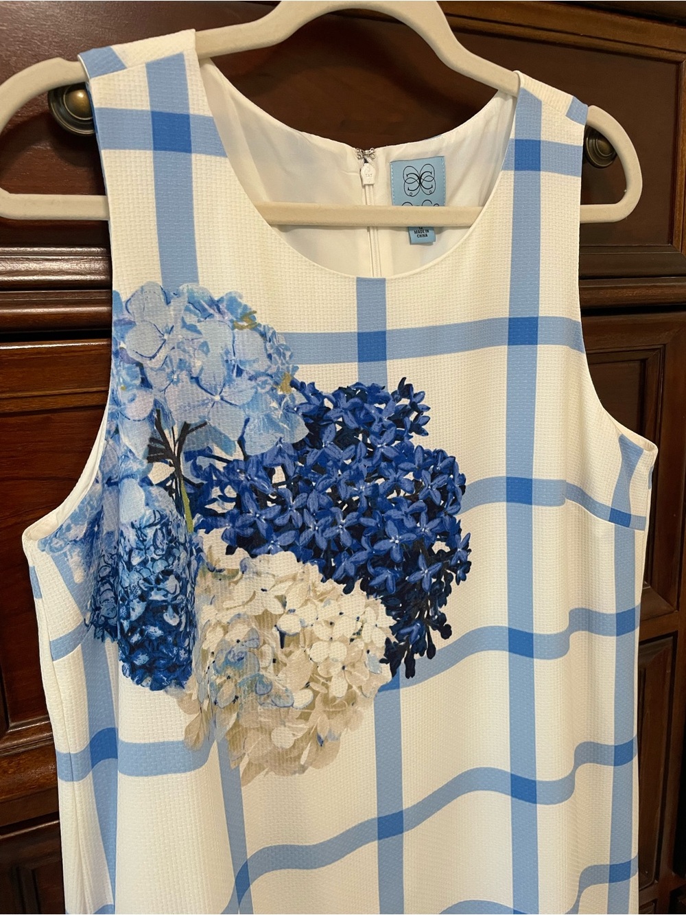 CeCe Hydrangea Print Summer Shift Dress, Sleeveless, Blue & White SIZE 12 - Picture 6 of 13